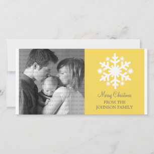 Modern Snowflake Holiday Photo Card, Yellow Card