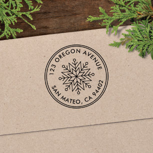 Modern Snowflake Holiday Round Return Address Self-inking Stamp