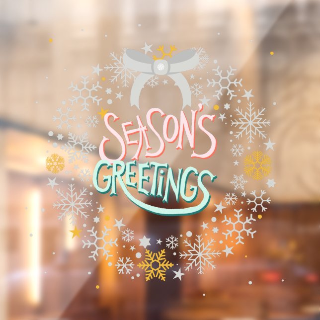 modern snowflake holiday wreath season's greetings window cling (Sheet 2)