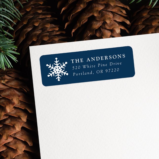 Modern Snowflake Navy Holiday Return Address (Creator Uploaded)