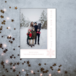 Modern Snowflake New Year's Photo Card   Pink