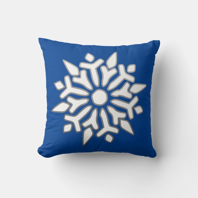 Modern Snowflake on Blue Throw Pillow (Front)