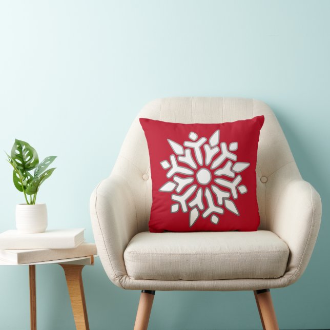 Modern Snowflake on Red Throw Pillow (Chair)