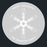 Modern Snowflake Personalized Sticker<br><div class="desc">This sticker features my elegant drawing of a curving, flowing snowflake that seems floral as much as crystal. The design is rendered in a chic, minimalist, winter holiday inspired colour palette. Perfect for a modern Christmas, Hanukkah, or seasonal gift or favour. The customizable label comes in several co-ordinated colour options,...</div>