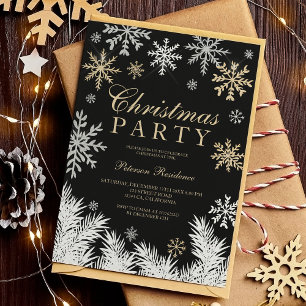 Modern snowflake pine black winter Christmas Invitation