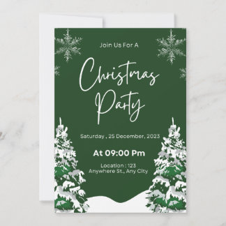 Modern snowflake pine green winter Christmas Invitation