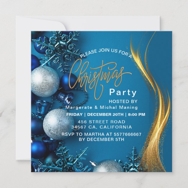 Modern snowflake pine navy winter Christmas party  Invitation (Front)