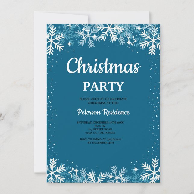 Modern snowflake pine navy winter Christmas party  Invitation (Front)