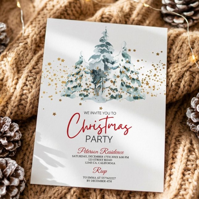 Modern snowflake pine navy winter Christmas party Invitation (Creator Uploaded)