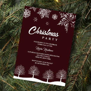 Modern Snowflake Pine Navy Winter Christmas Party Invitation