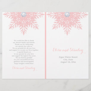 Modern snowflake pink, white wedding program