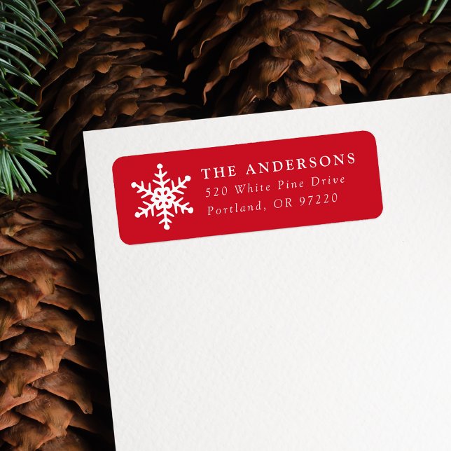 Modern Snowflake Red Holiday Return Address (Creator Uploaded)