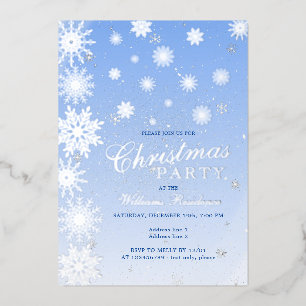 Modern Snowflake Snow Blue Winter Christmas Party