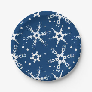 Modern Snowflake Winter Holiday Paper Plate