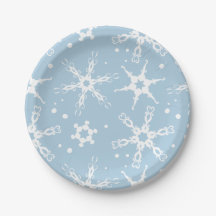 Modern Snowflake Winter Holiday Paper Plate