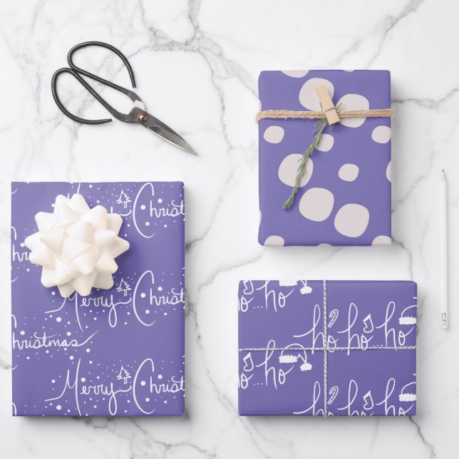 Modern Snowflakes Christmas Snow Snowflake Purple Wrapping Paper Sheet (Front)