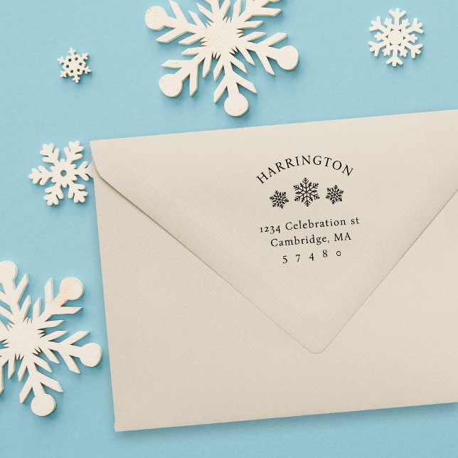 Modern Snowflakes Family Winter Return Address Rubber Stamp (Creator Uploaded)