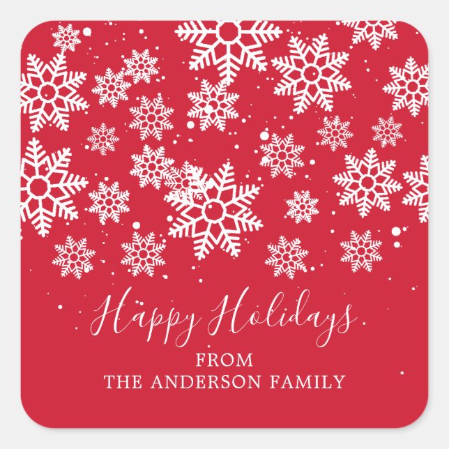 Modern Snowflakes Happy Holidays Square Sticker (Front)