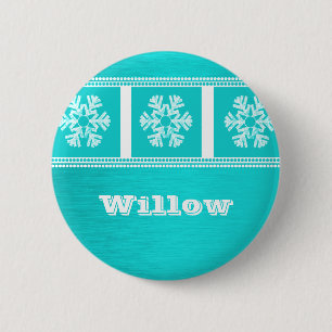 Modern Snowflakes Holiday Button, Teal 2 Inch Round Button