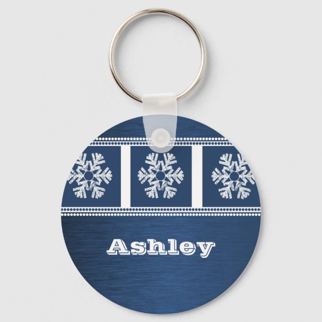 Modern Snowflakes Holiday Keychain, Royal Blue Keychain (Front)