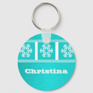 Modern Snowflakes Holiday Keychain, Teal Keychain