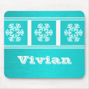 Modern Snowflakes Holiday Mousepad, Teal Mouse Pad