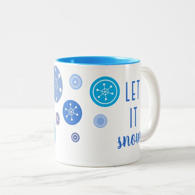 Modern Snowflakes Let It Snow Two-Tone Coffee Mug (Front Right)
