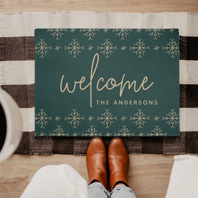 Modern Snowflakes Personalized Welcome Doormat (Creator Uploaded)