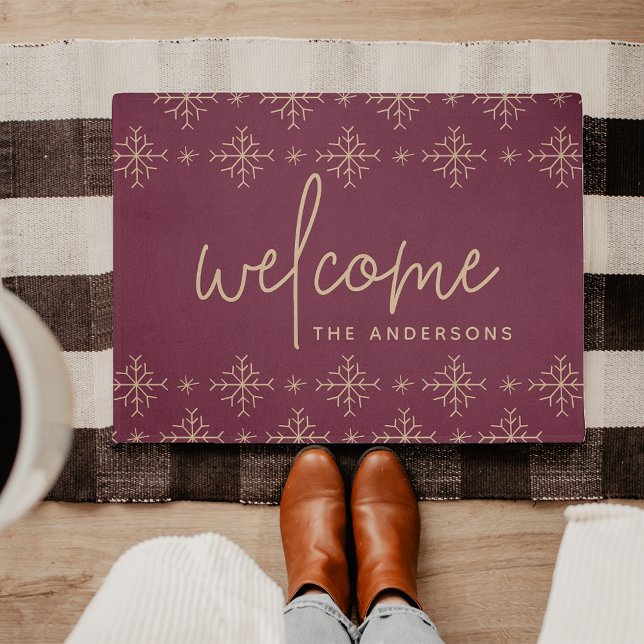 Modern Snowflakes Personalized Welcome Doormat (Creator Uploaded)