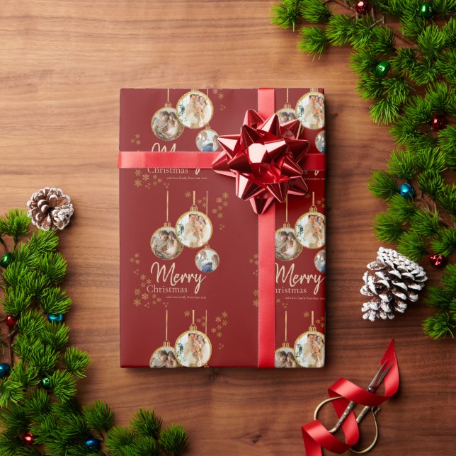 Modern Snowflakes Photo Merry Christmas Wrapping Paper (Holiday Gift)
