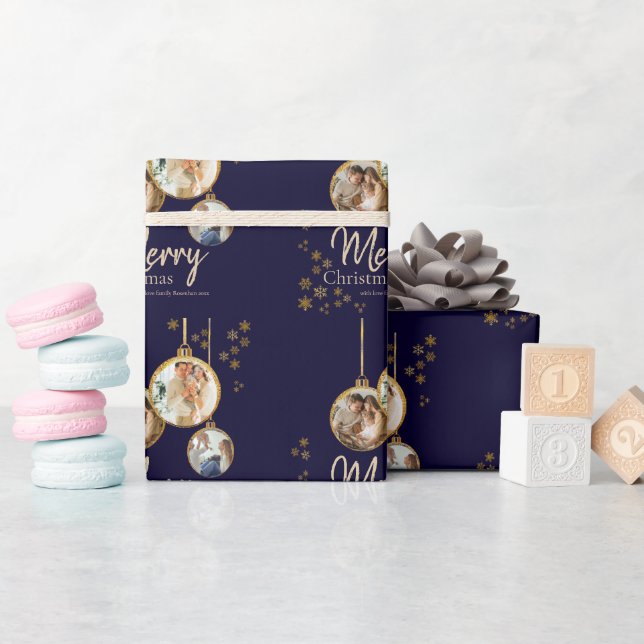 Modern Snowflakes Photo Merry Christmas Wrapping Paper (Baby Shower)