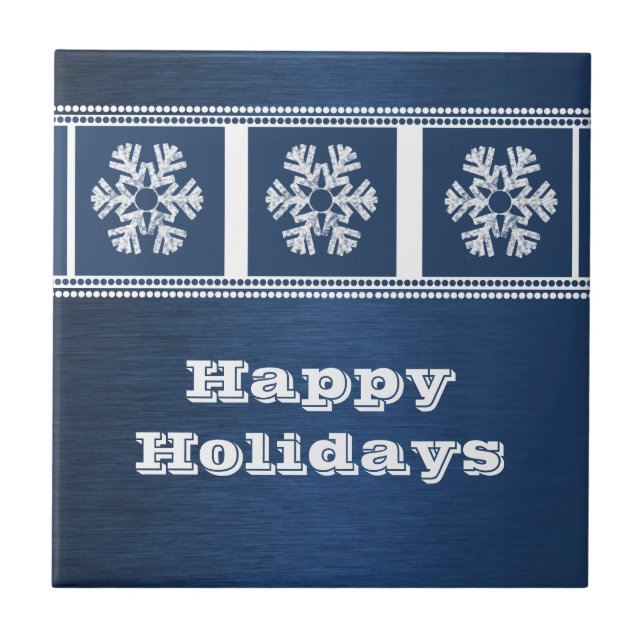 Modern Snowflakes Tile, Blue Tile (Front)