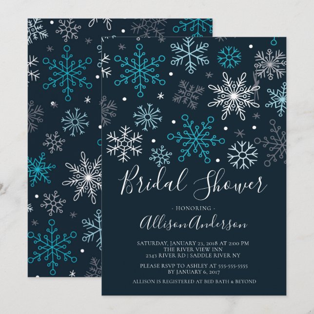 Modern Snowflakes Winter Bridal Shower Invitation (Front/Back)