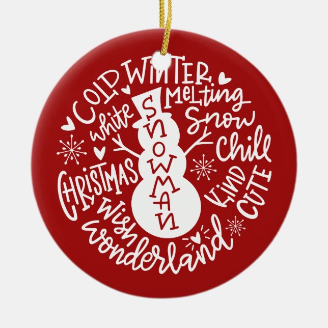 Modern Snowman Christmas Typography Jingle Bells Ceramic Ornament (Front)