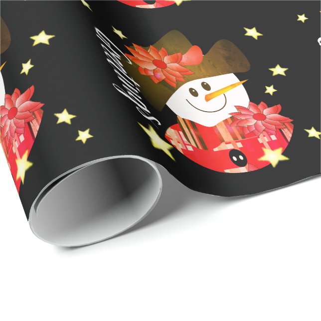 Modern Snowman Designed Wrapping Paper (Roll Corner)