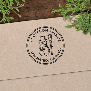 Modern Snowman Holiday Round Return Address Self-inking Stamp