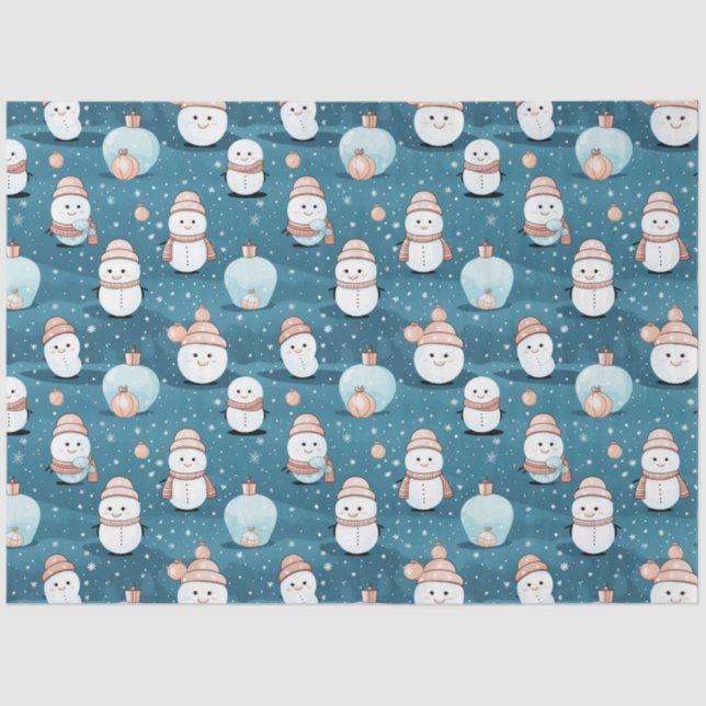 Modern Snowmen Ornaments Pink and Green Christmas Tissue Paper (Front)