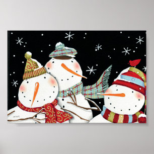 Modern Snowmen Smiles Poster