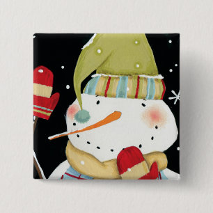Modern Snowmen with Mittens 2 Inch Square Button