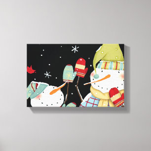 Modern Snowmen with Mittens Canvas Print