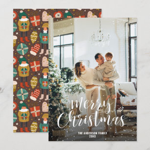 Modern Snowy Typography Photo Merry Christmas Card