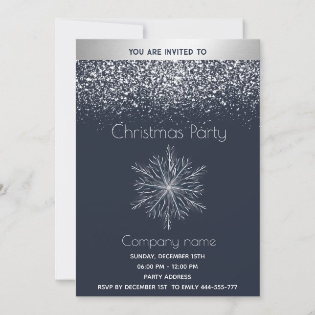 Modern snowy  watercolor snowflake Christmas party Invitation (Front)