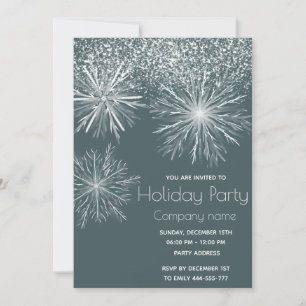 Modern snowy  watercolor snowflake Holiday party Invitation