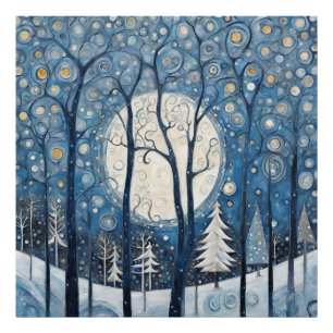 Modern Snowy Whimsical Forest Scene Photo Print