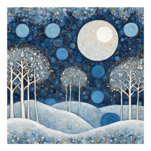 Modern Snowy Whimsical Forest Scene Photo Print