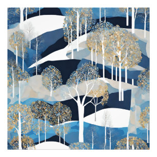 Modern Snowy White Blue Winter Woods Photo Print