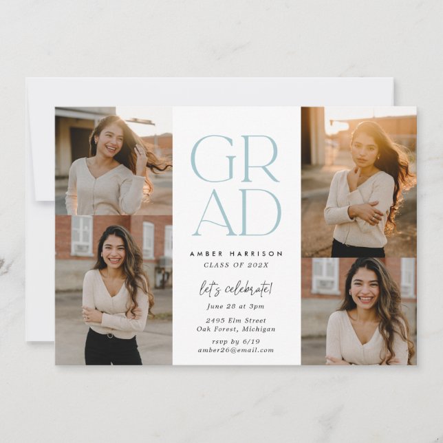 Modern Soaring Grad  | Dusty Blue Photo Graduation Invitation (Front)
