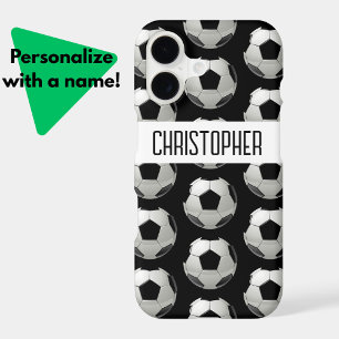 Modern Soccer Ball Pattern + Name Black White
