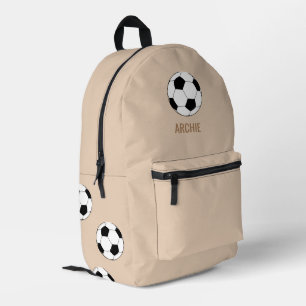 Modern Soccer Football Personalized Beige Printed Backpack