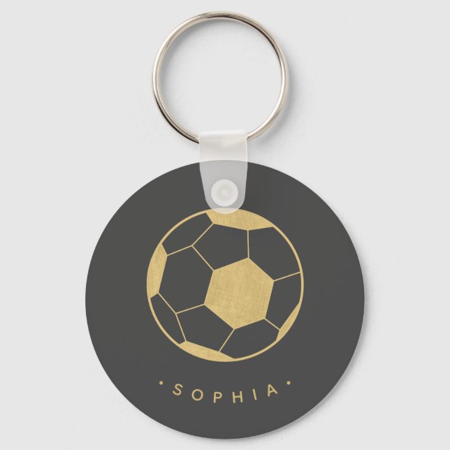 Modern Soccer in Black and Gold Personalized Keychain (Front)